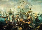 The explosion of the Spanish flagship during the Battle of Gibraltar, 25 April 1607